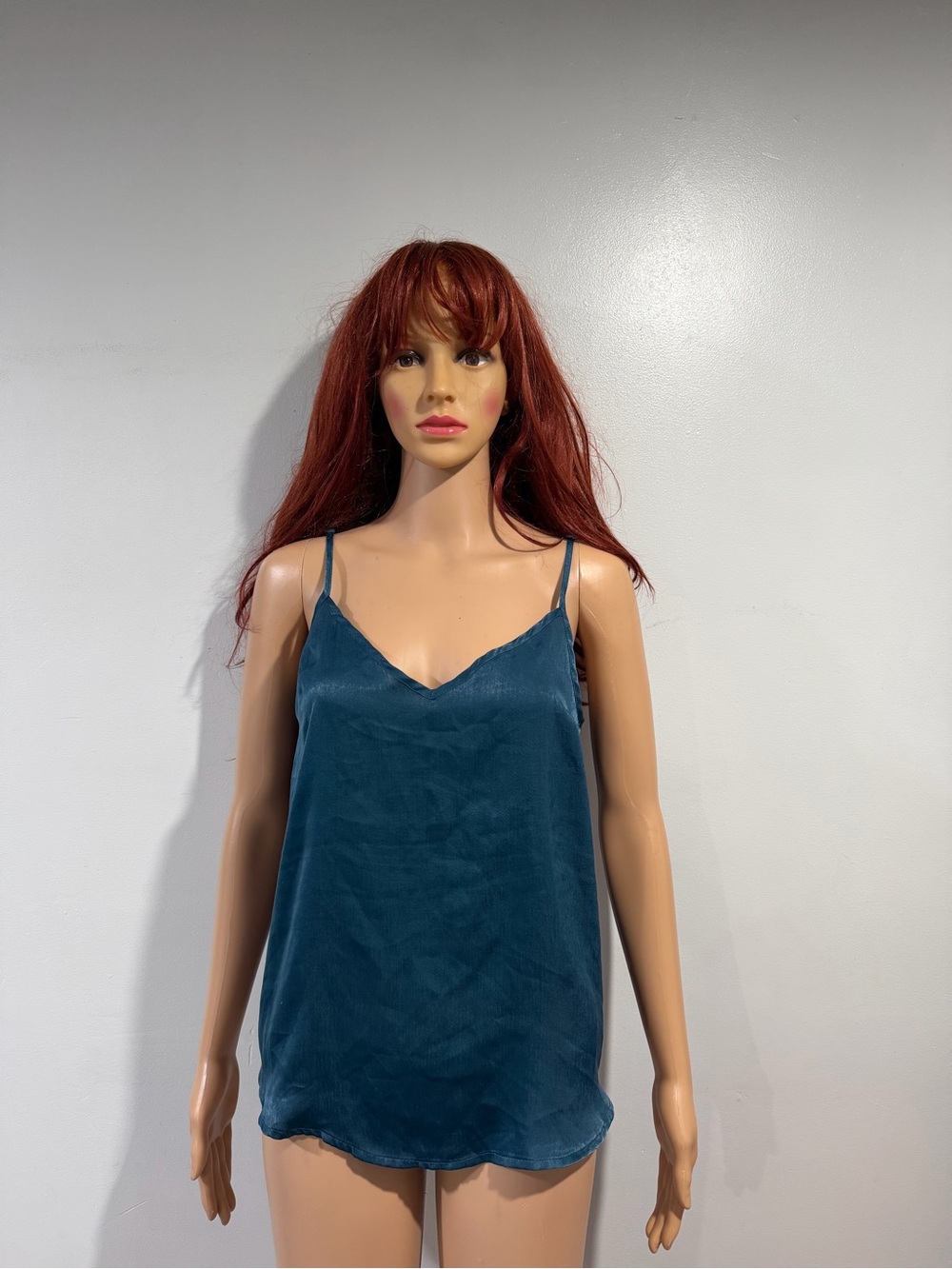 Women's Teal Satin V-Neck Camisole Top